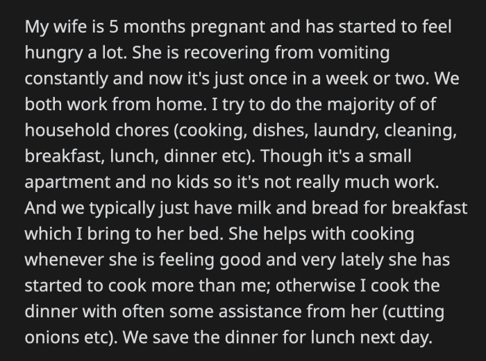 An hour after work, OP went to his wife's room and she was already pouting about being hungry