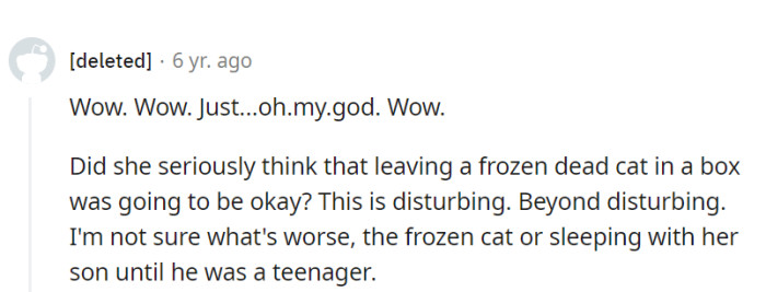 Angela's choices are a disturbing rollercoaster, and it's tough to decide what's worse: the frozen cat or her son's extended sleepovers.