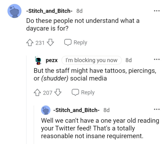 We can't have a one-year-old reading your Twitter feed