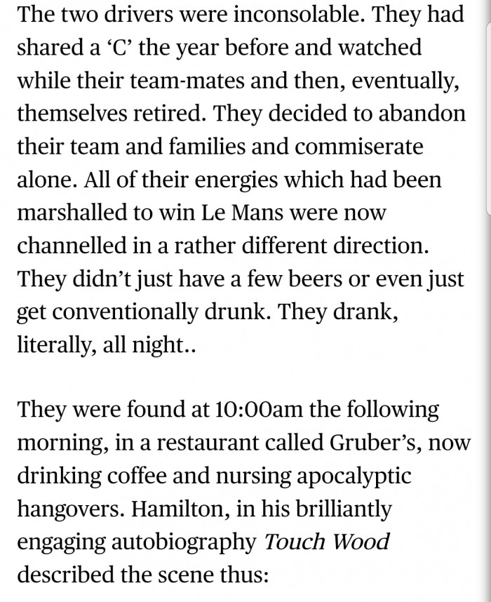 Both drivers were inconsolable and took solace in alcohol