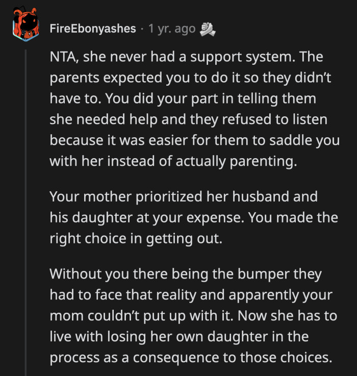 OP Never Would Have Had a Life of Her Own, and Her Stepsister Wouldn't Be Monitored by Professionals