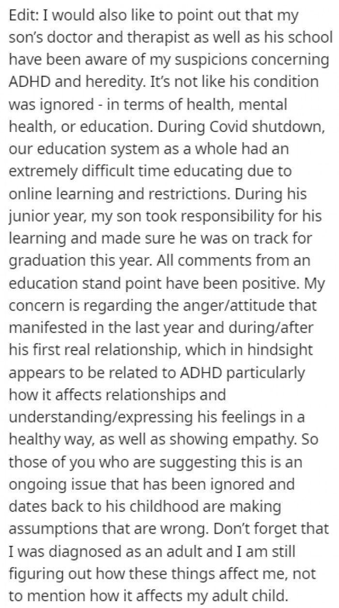 OP provided an edit to the original story as a response to some of the comments left by other people