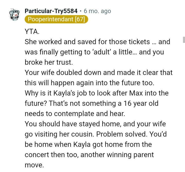 The OP broke his daughter's trust