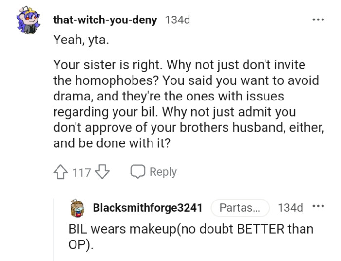 The OP should just spill that she does not approve of her brother's husband