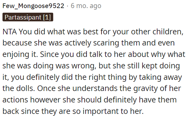 Once she realizes the impact of her actions, it's appropriate for OP to return the dolls to her since they mean a lot to her.