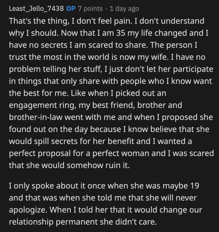 It looks like OP doesn't hold any grudge. They simply accepted that their sister cannot be trusted and acted accordingly based on that knowledge.