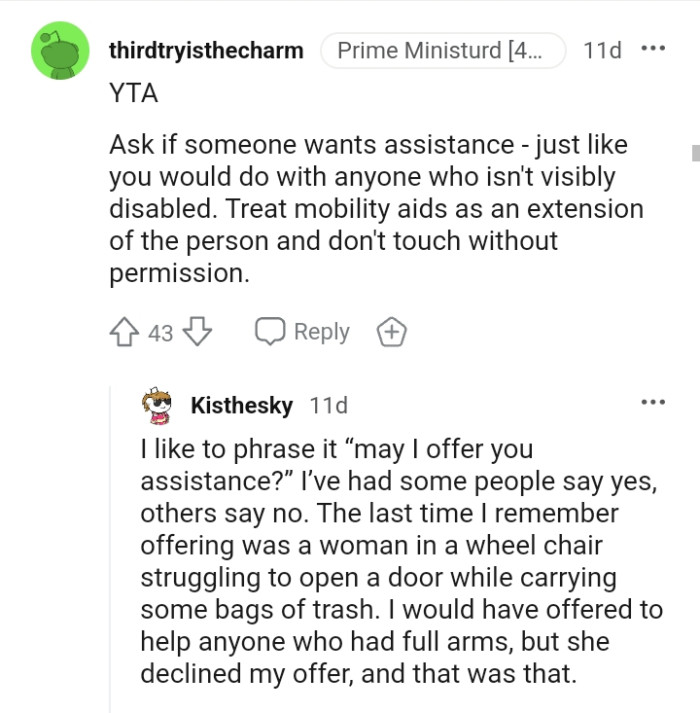 Treat mobility aids as an extension of the person