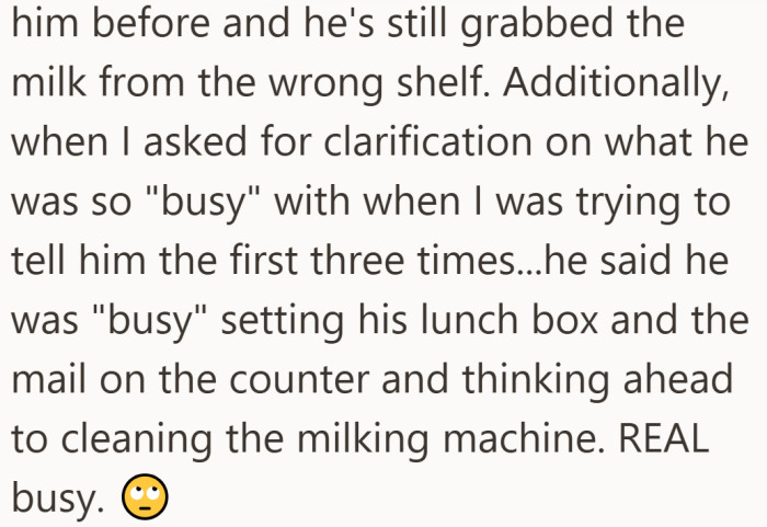 She points out that even texting has not solved the problem, and his definition of being “busy” only adds to her frustration.
