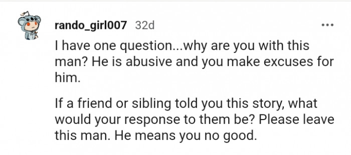 This Redditor is telling the OP to leave her partner