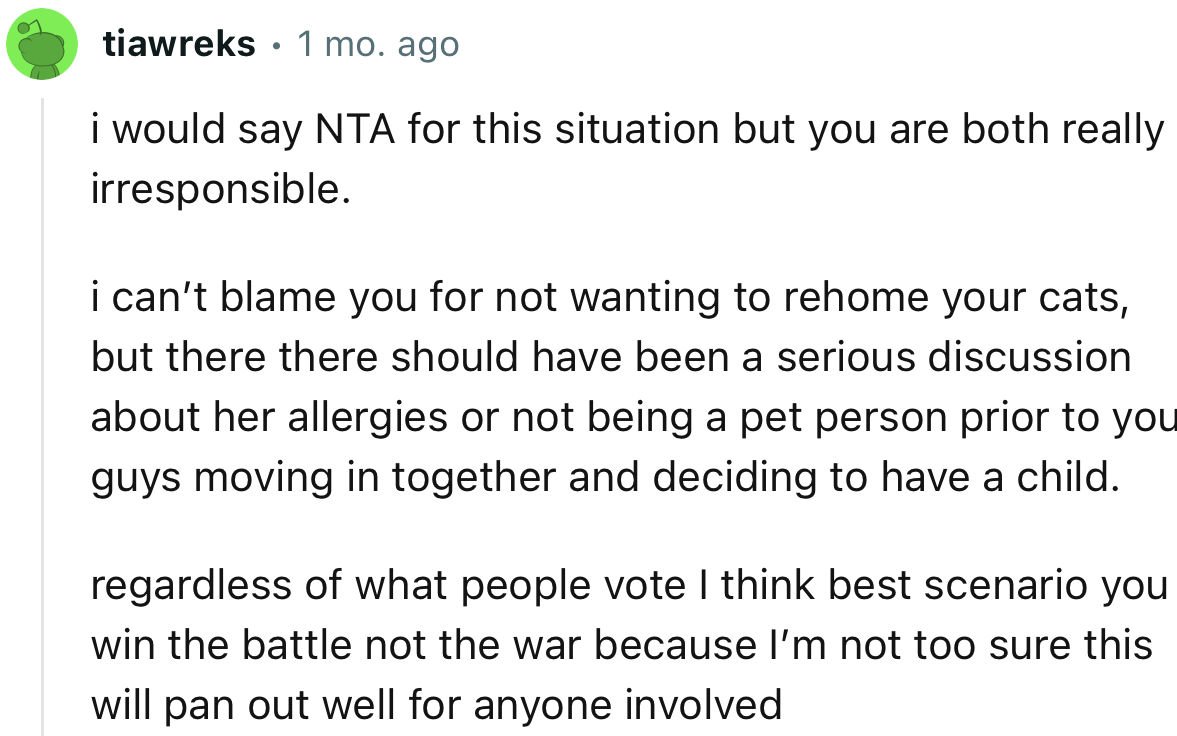 “There should have been a serious discussion prior to you guys moving in together and deciding to have a child.”