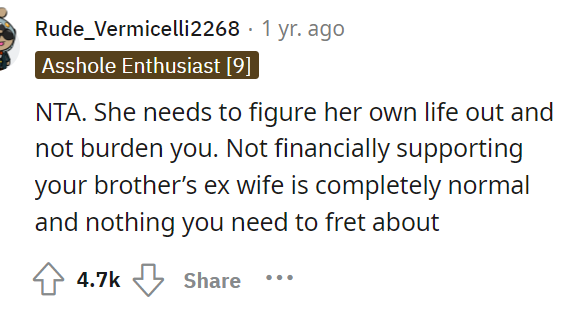 She shouldn't burden her at all with this because it's simply not her responsibility.