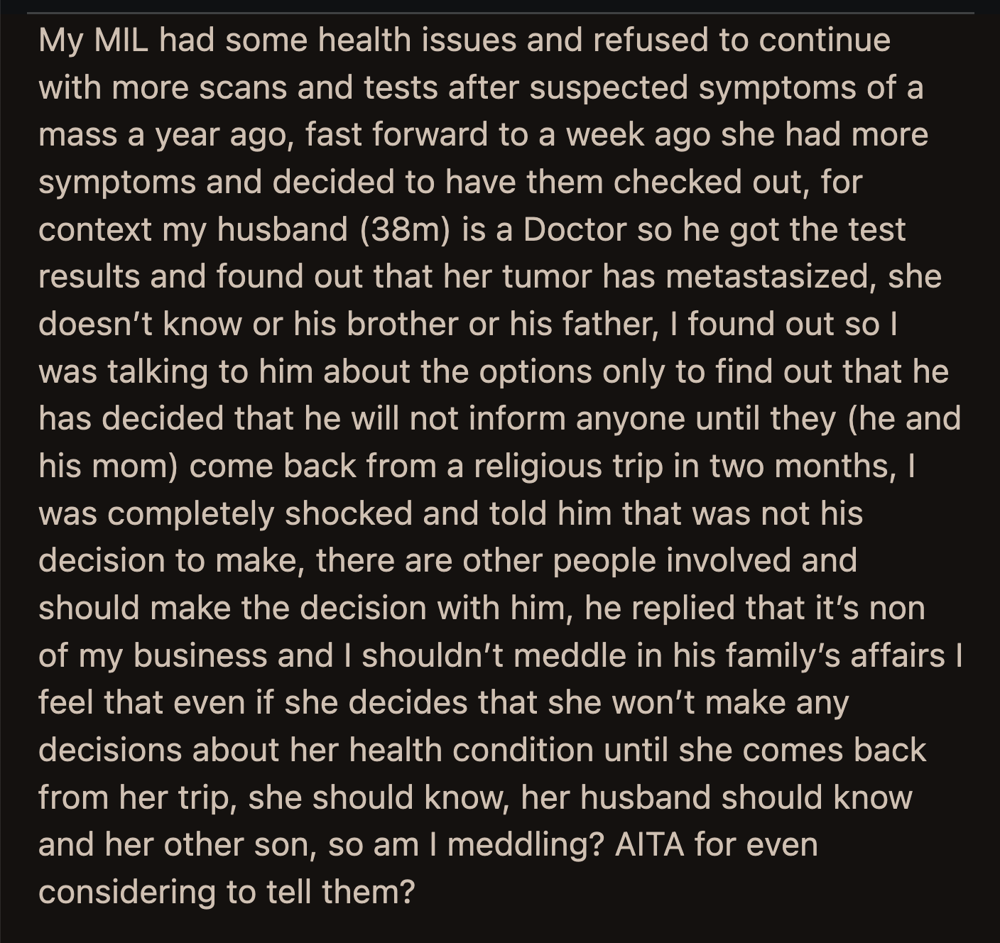 Is OP an a**hole for even thinking of going against her husband's wishes to stay away from his family's affairs?