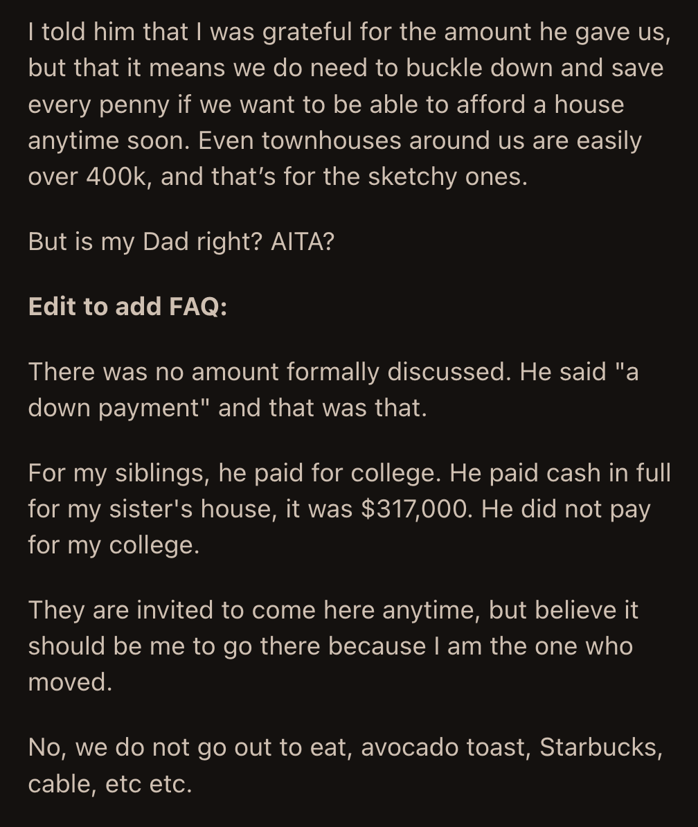 He told them to stop punishing their family because they mistakenly assumed the amount of money he promised.