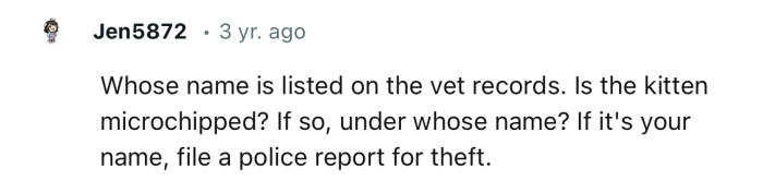 If the kitten is microchipped in your name, file a police report for theft.