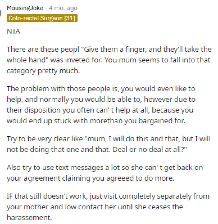 Her mom is taking advantage of her for simply wanting to spend time with her grandma, which is honestly just terrible.