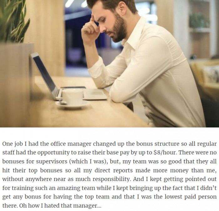 22. The office manager changed the bonus structure