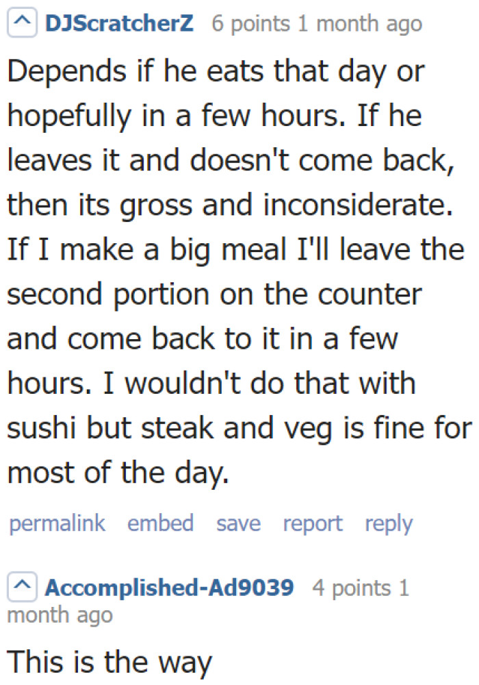 Others Don't Mind This Food Storage Habit, Given the Roommate Will Eat It in a Few Hours