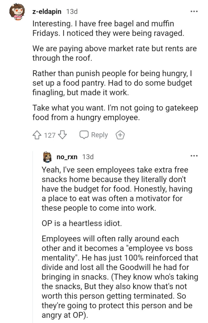 This Redditor would rather set up a food pantry than punish people for being hungry