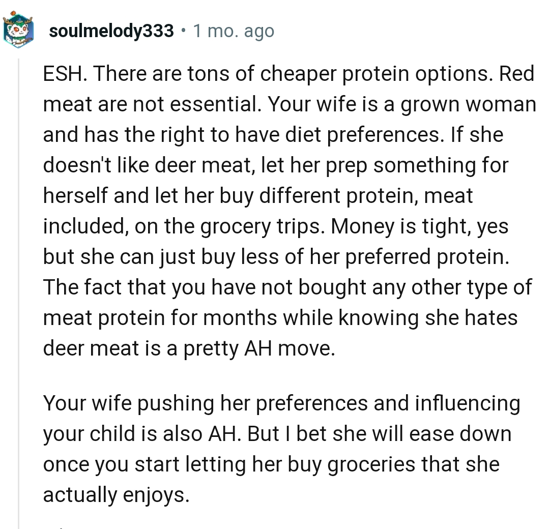 Let her prep something for herself by buying a different protein