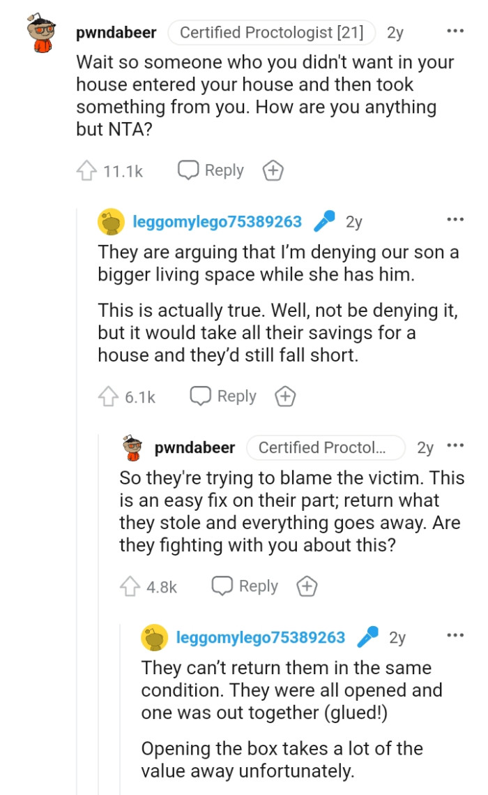 They said the OP is denying his son a bigger living space