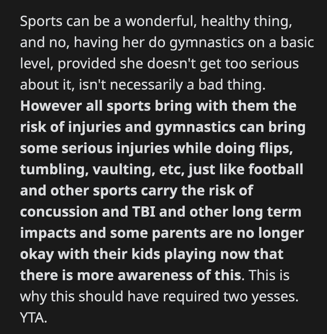 They should have vetted the class and the coaches together. Those actions would have reassured his wife that they agreed on how they should handle their daughter's new interest in case it went wrong or if she ended up enjoying it.