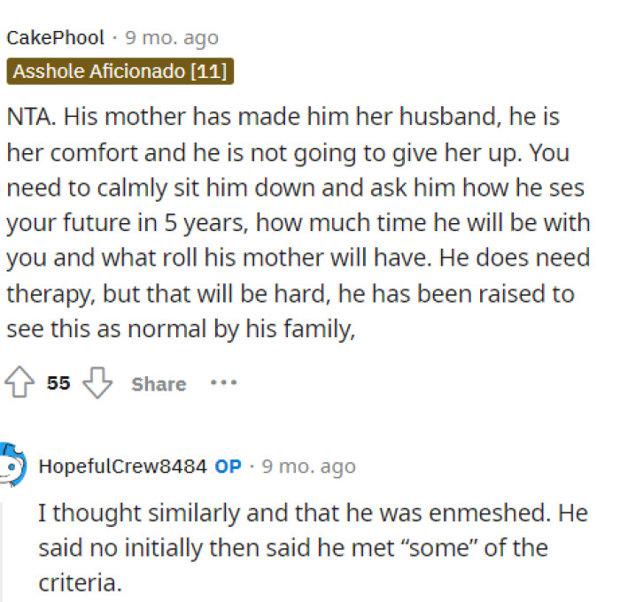 Essentially, we feel like OP's husband is married to his mom, apparently.