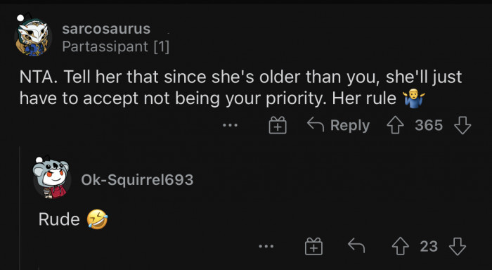 It's the mother's own logic. She should listen to her own advice.