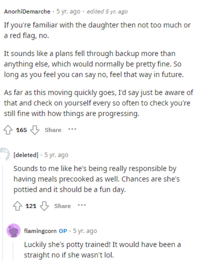 Some people said that this is normal, and if she's okay with it, then she should go for it, as it could be a good bonding experience.