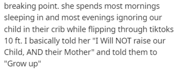 OP Told Their Partner That They Refuse to Raise Both Their Child and Their Mother