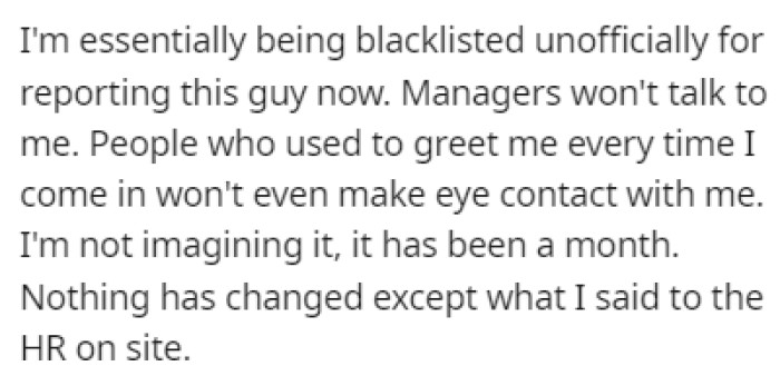 After reporting her boss, OP is now avoided by everyone in the office