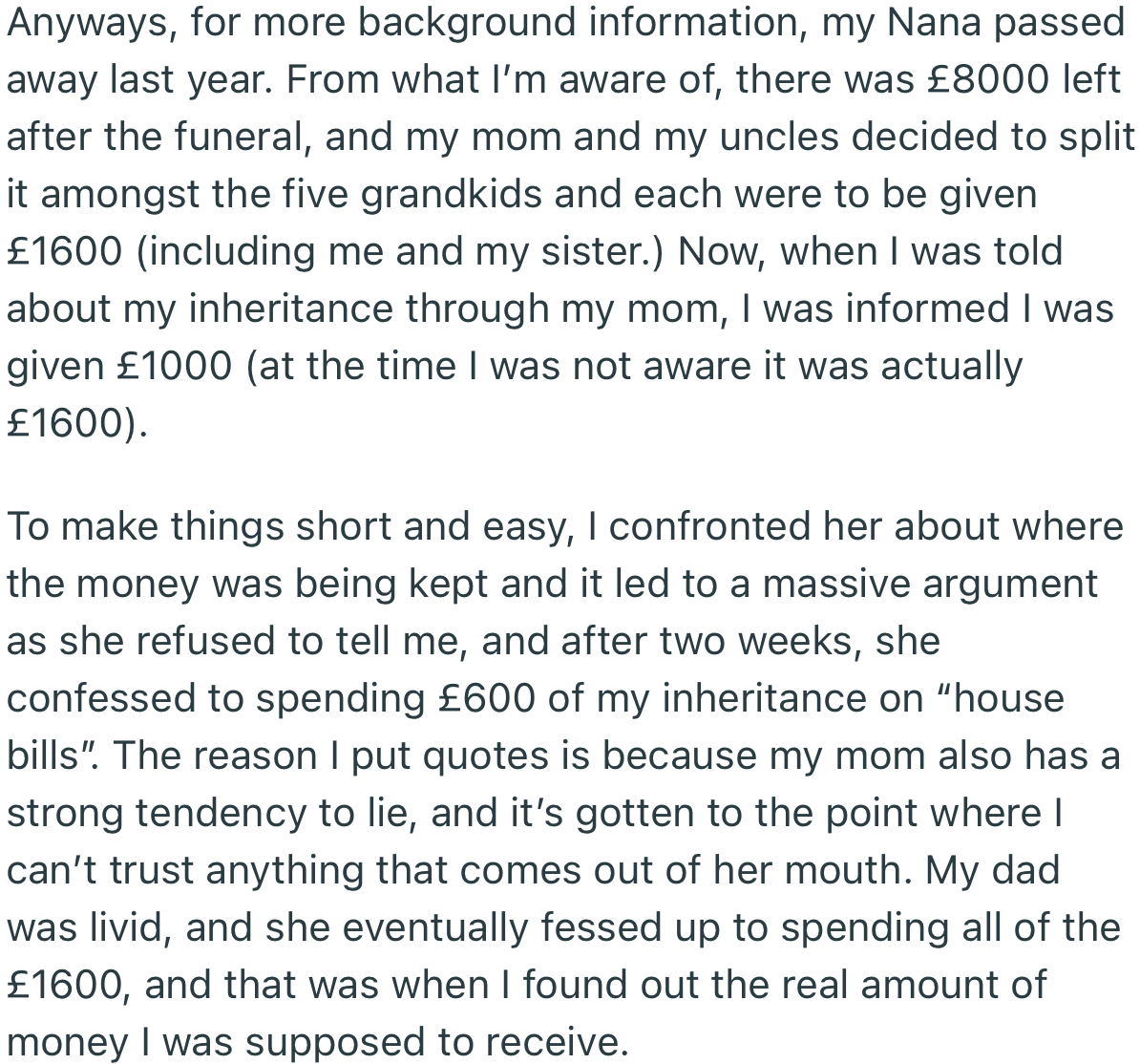 OP confronted her mom after discovering that she stole her inheritance
