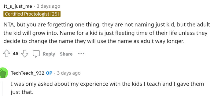 They are naming the adult, but again, OP was only answering what he was asked, and that's it.