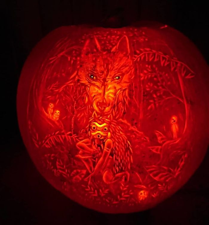 38. The intricacy of this Princess Mononoke-themed carving is amazing
