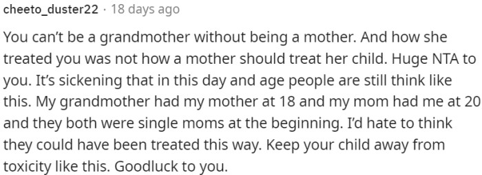 The treatment OP received from her mother was unacceptable