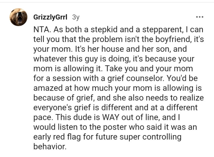 This guy is behaving this way because your mom let it.