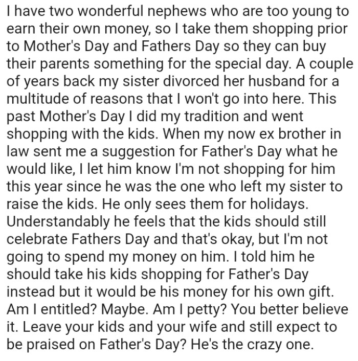 Understandably, OP's Ex-Brother-in-Law Feels That the Kids Should Still Celebrate Father's Day, and That's Okay
