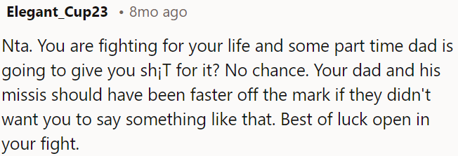 OP's dad and his partner should have acted faster if they didn't want OP to react that way.