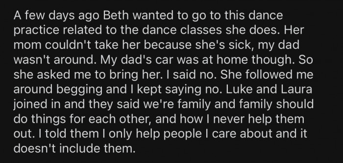 The stepsiblings wouldn't take no for an answer and kept insisting.