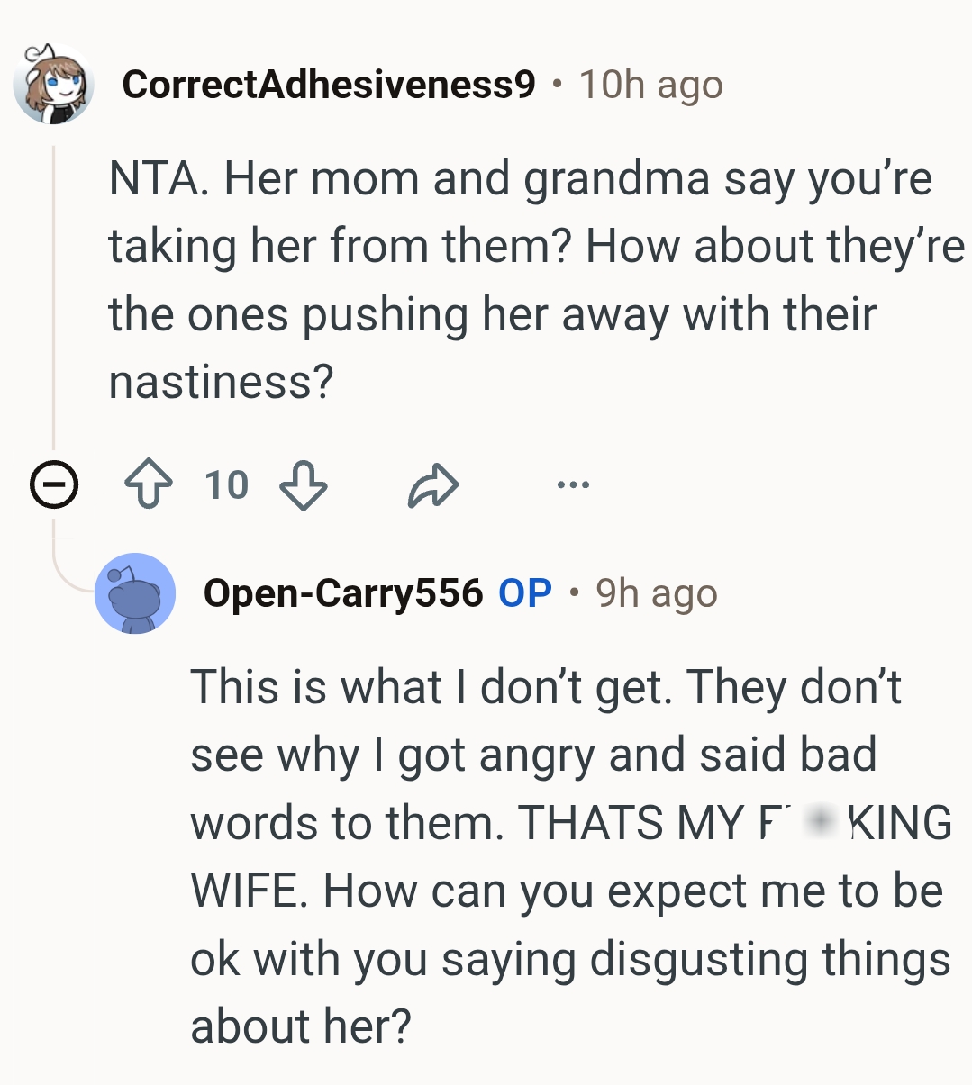 You can't be saying disgusting things about OP's wife