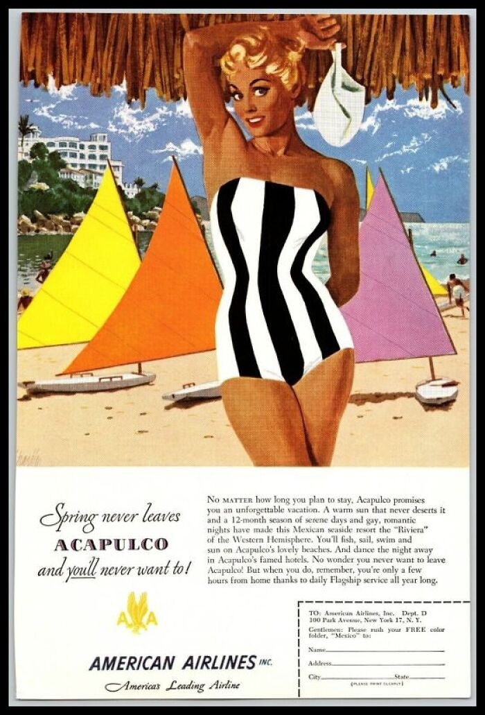 1953, American Airlines Travel Advertisement For Acapulco