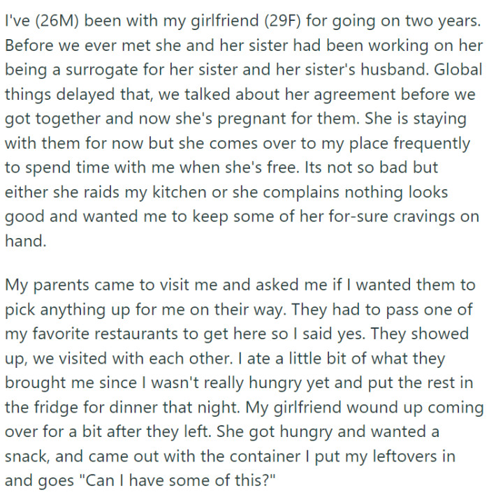 OP, a 26-year-old man, has been dating his 29-year-old girlfriend for two years. Even before they met, she had agreed to be a surrogate mother for her sister and brother-in-law.