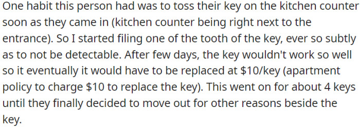 OP found sweet revenge in destroying the key