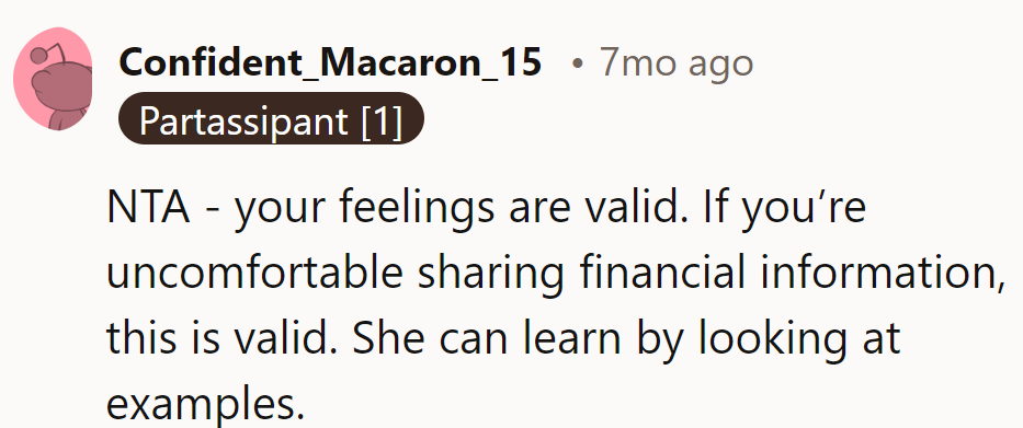Privacy is priceless. Let her learn from examples, not from someone's paycheck!