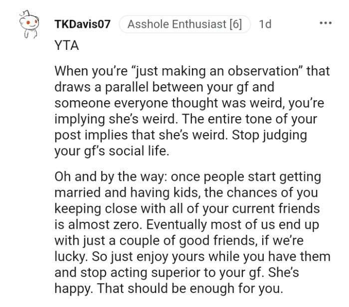 The entire tone of the OP's post implies his girlfriend is weird