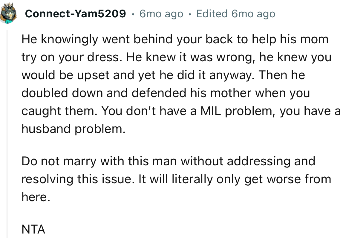 “NTA. Do not marry this man without addressing and resolving this issue. It will literally only get worse from here.”