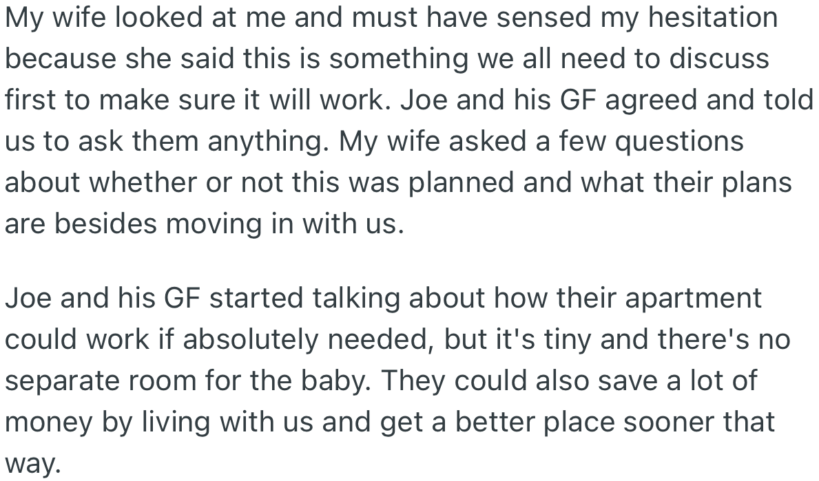 OP and his wife decided to grill the couple about their plans moving forward.