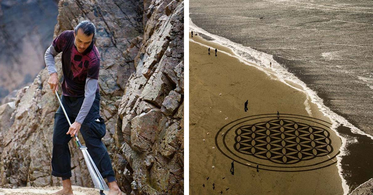 Man Crafts Breathtaking Art Using Nothing But A Rake, Some Rope, And The Limitless Sands Of The Beach As His Canvas