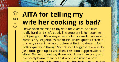 After Two Years Of “It’s Fine,” This Husband Admitted He Didn’t Love His Wife’s Cooking—Now Dinner Is Awkward