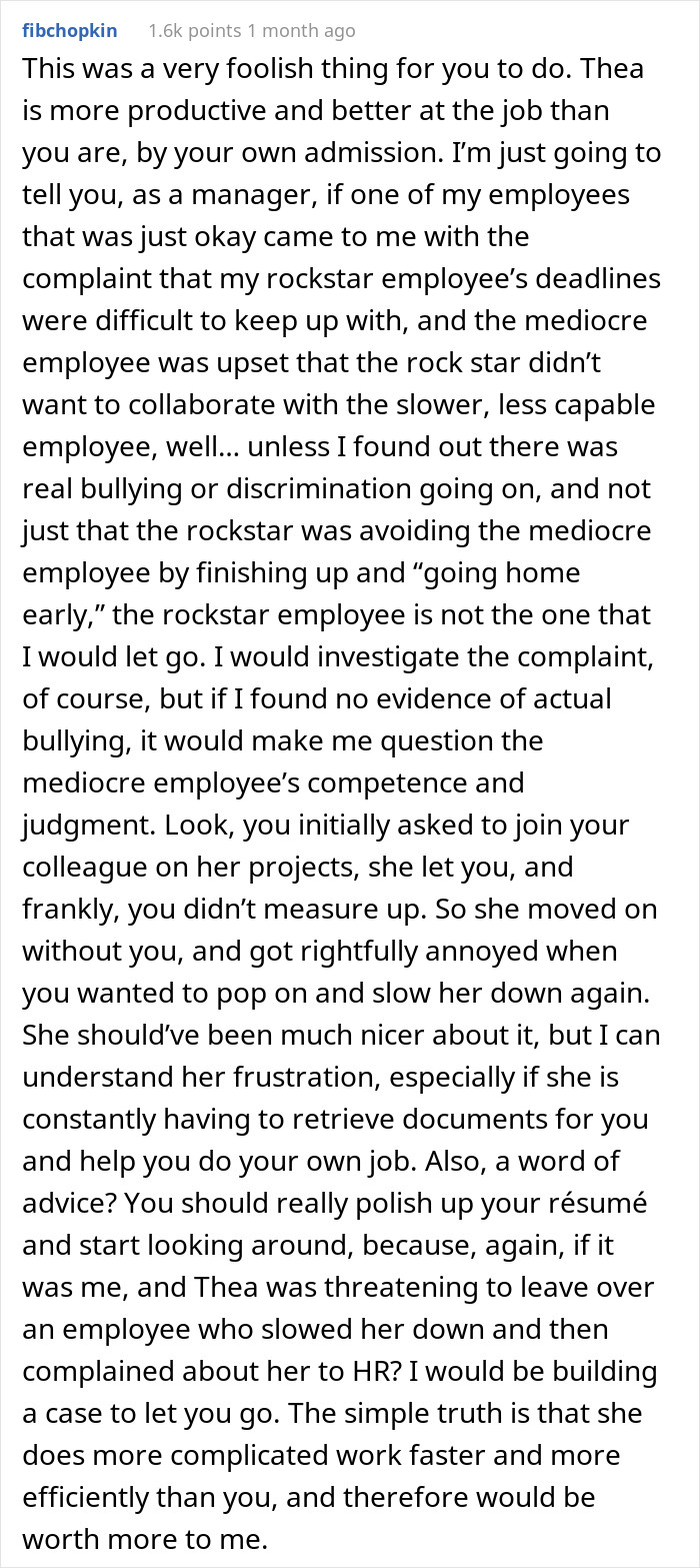 Talking to the OP as a manager