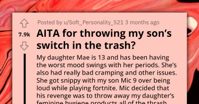 Mother Wants To Punish Son For Throwing Away Sister's Feminine Products And Throws His Switch, Husband Says She Is Giving Bad Example